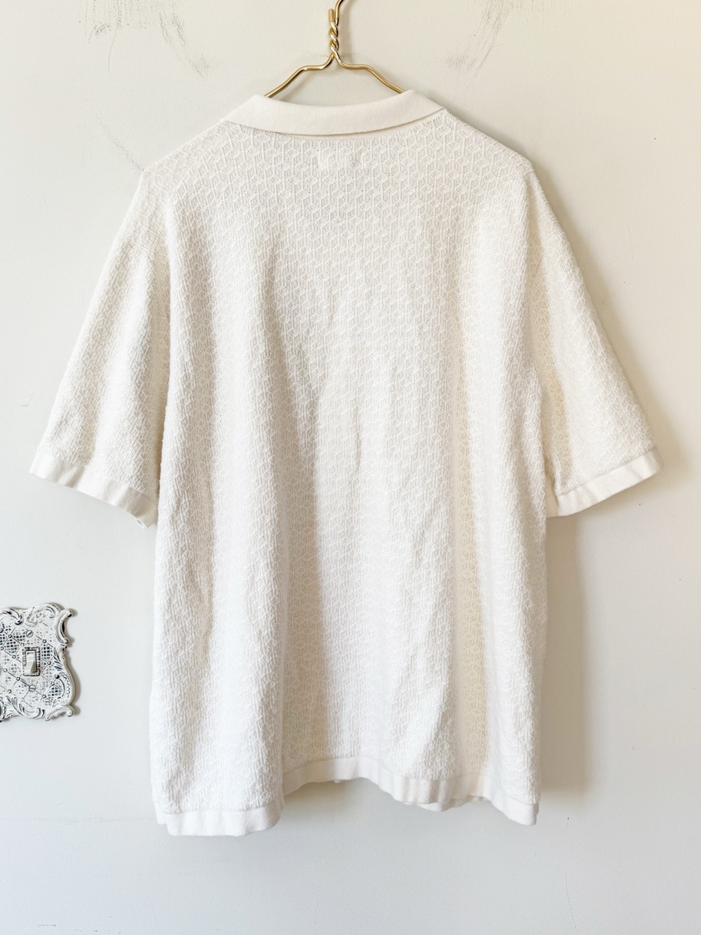 The Commons Off White Cream Cotton Knit Jacquard Button Up Polo Shirt XXL - Picture 5 of 7